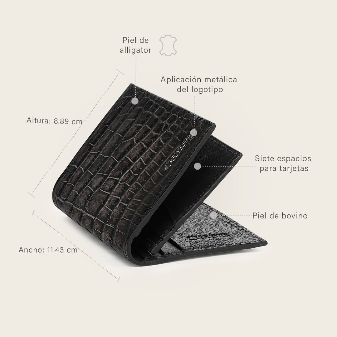 Tarjetero en piel genuina de alligator para caballero