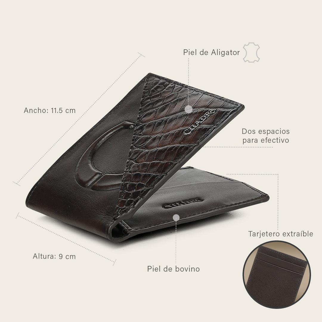 Cartera en piel genuina de alligator para caballero