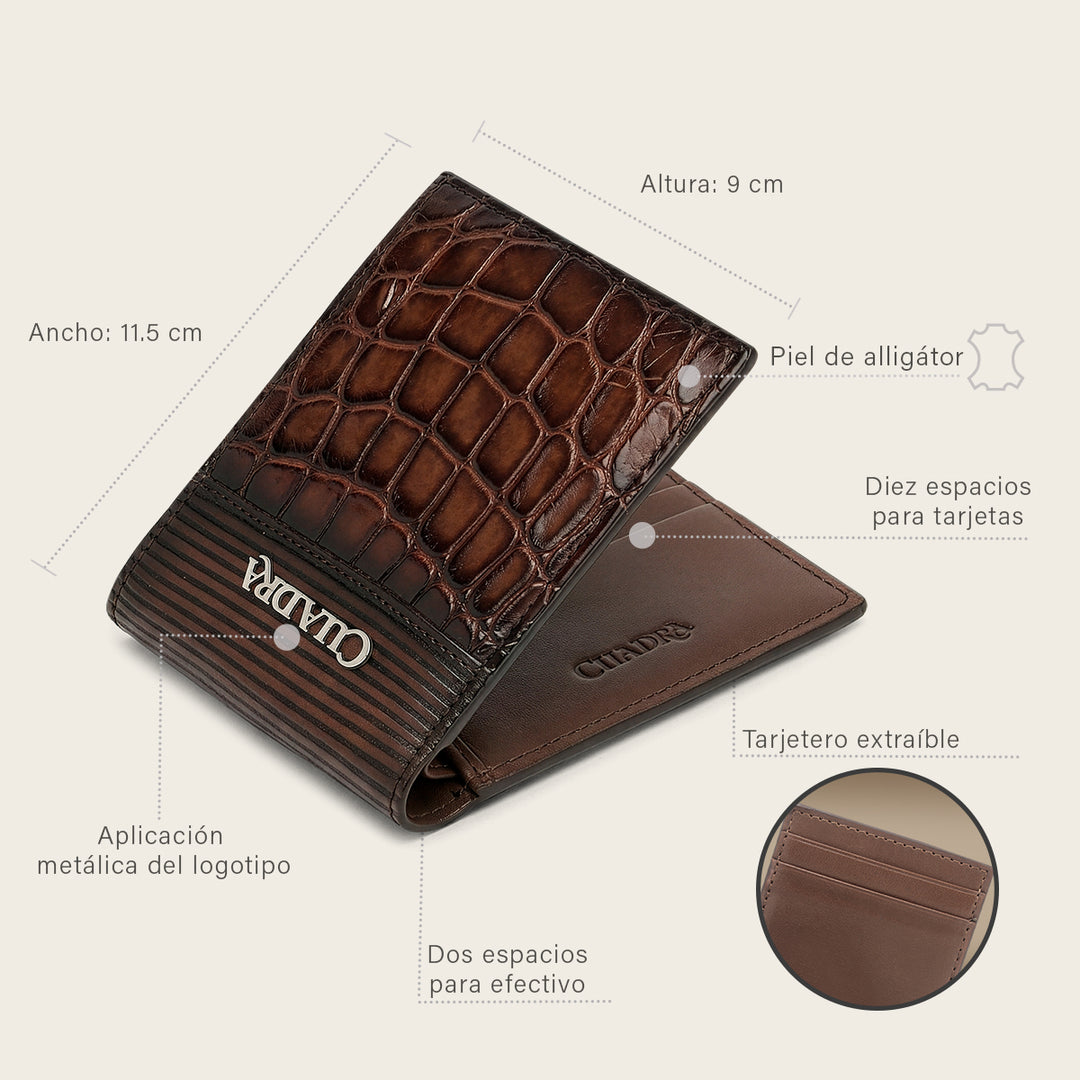 Cartera en piel genuina de alligator