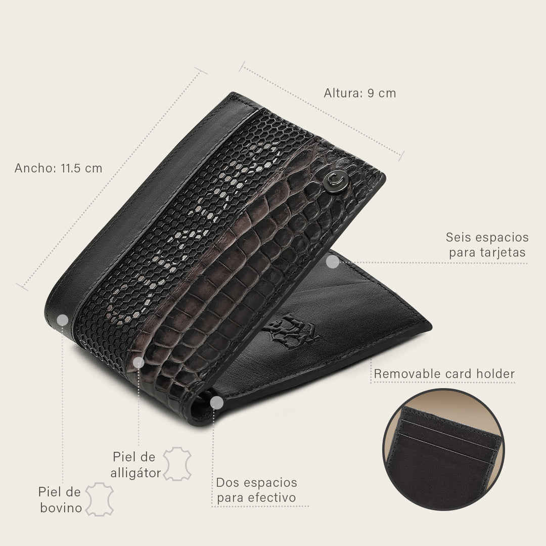 Cartera en piel genuina de alligator para caballero