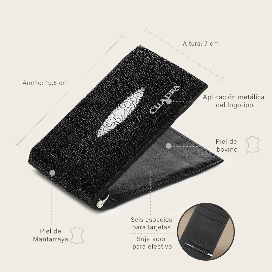 Cartera en piel genuina de mantarraya para caballero