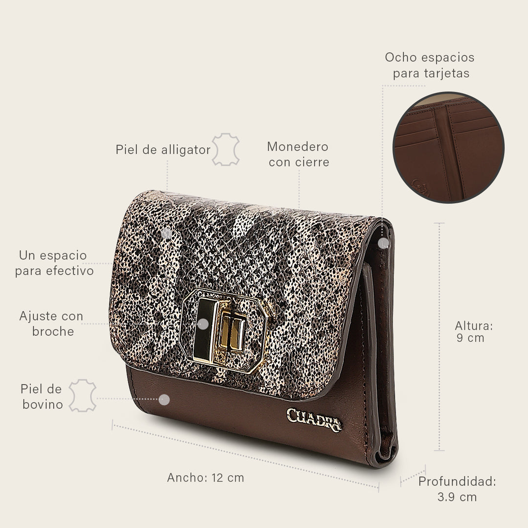 Cartera en piel genuina de pitón para dama