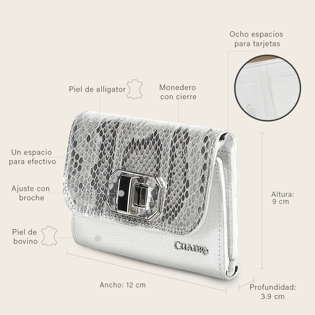 Cartera en piel genuina de pitón para dama