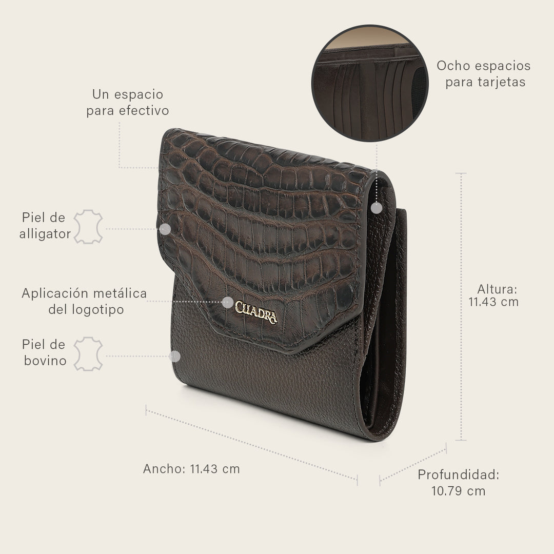 Cartera en piel genuina de alligator para dama