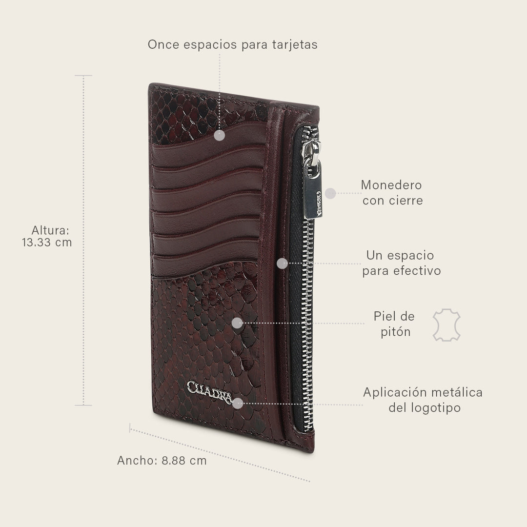 Tarjetero en piel genuina de pitón para dama