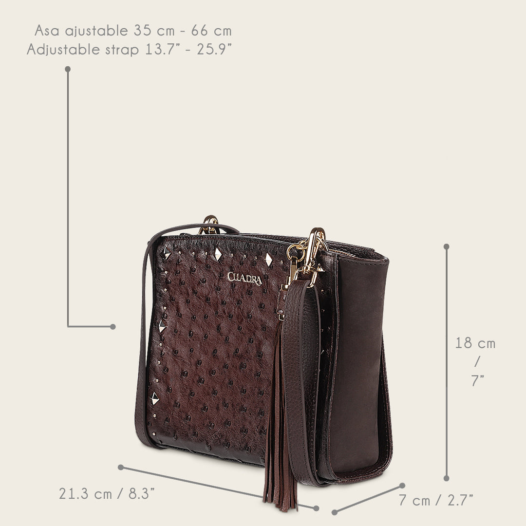 Crossbody en piel genuina de avestruz para dama