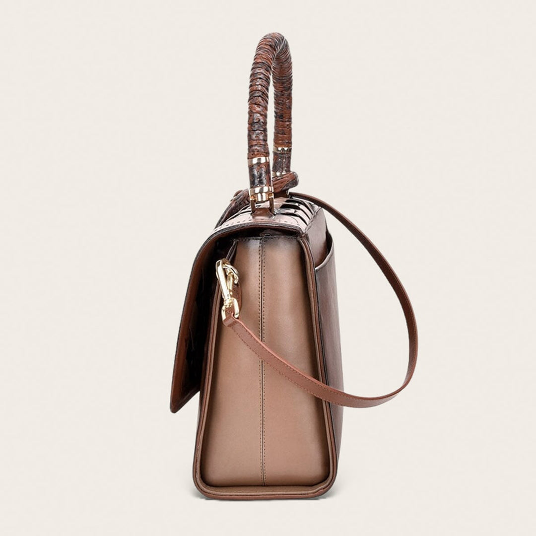 Bolso De Mano Grande De Cuero Para Mujer Modamoda - Estilo Italiano, Correa Ajustable, Color Gris Pardo