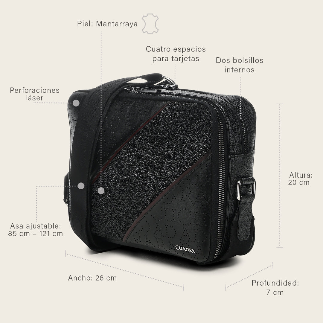 Bandolera en piel genuina de mantarraya para caballero