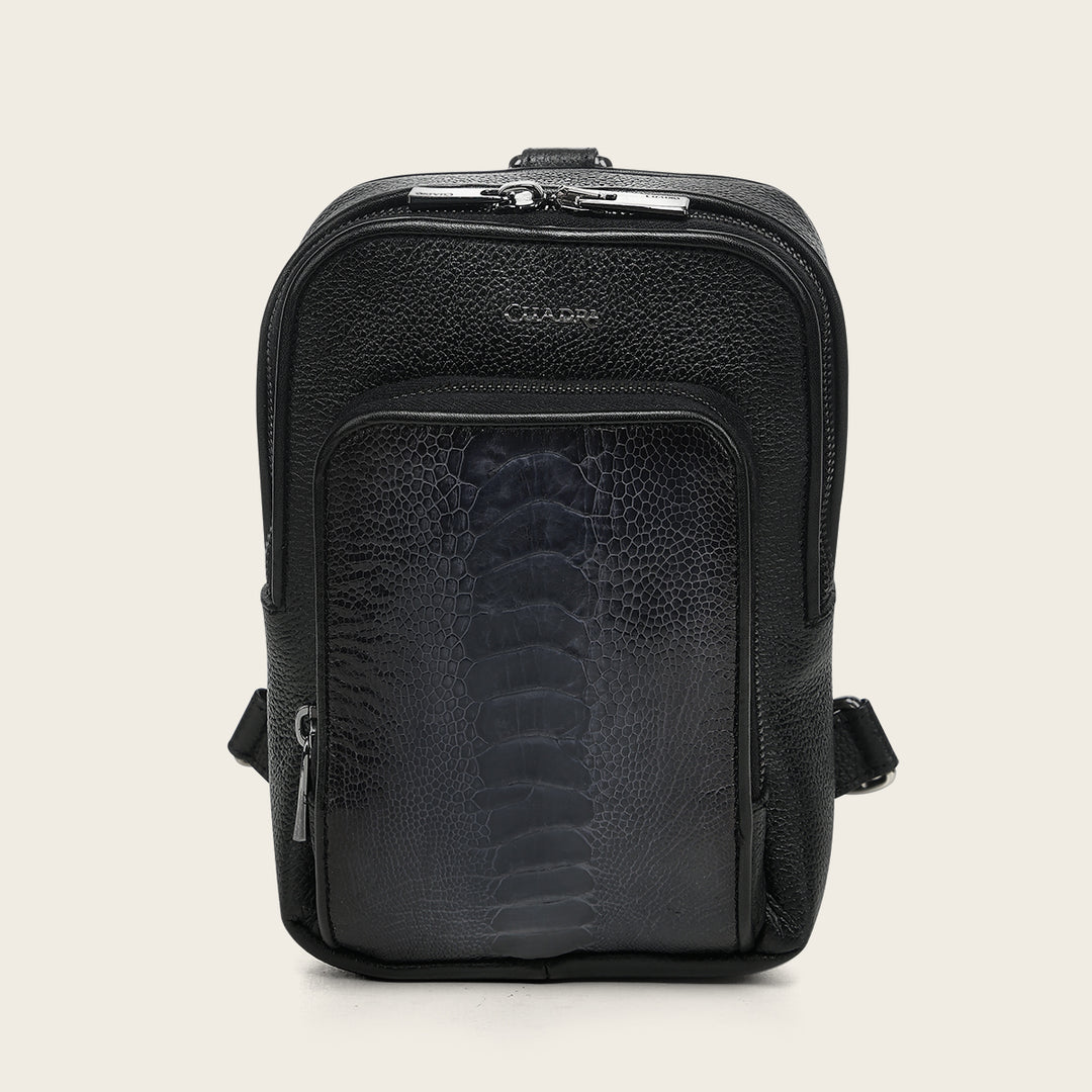 Crossbody en piel genuina de pata de avestruz para caballero
