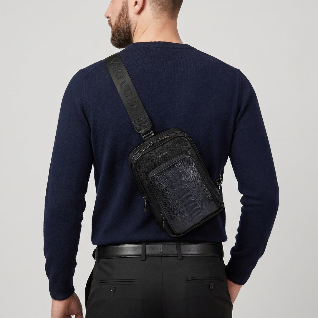 Crossbody en piel genuina de pata de avestruz para caballero