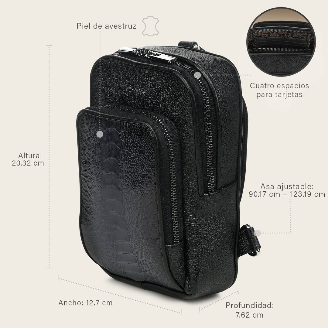 Crossbody en piel genuina de pata de avestruz para caballero