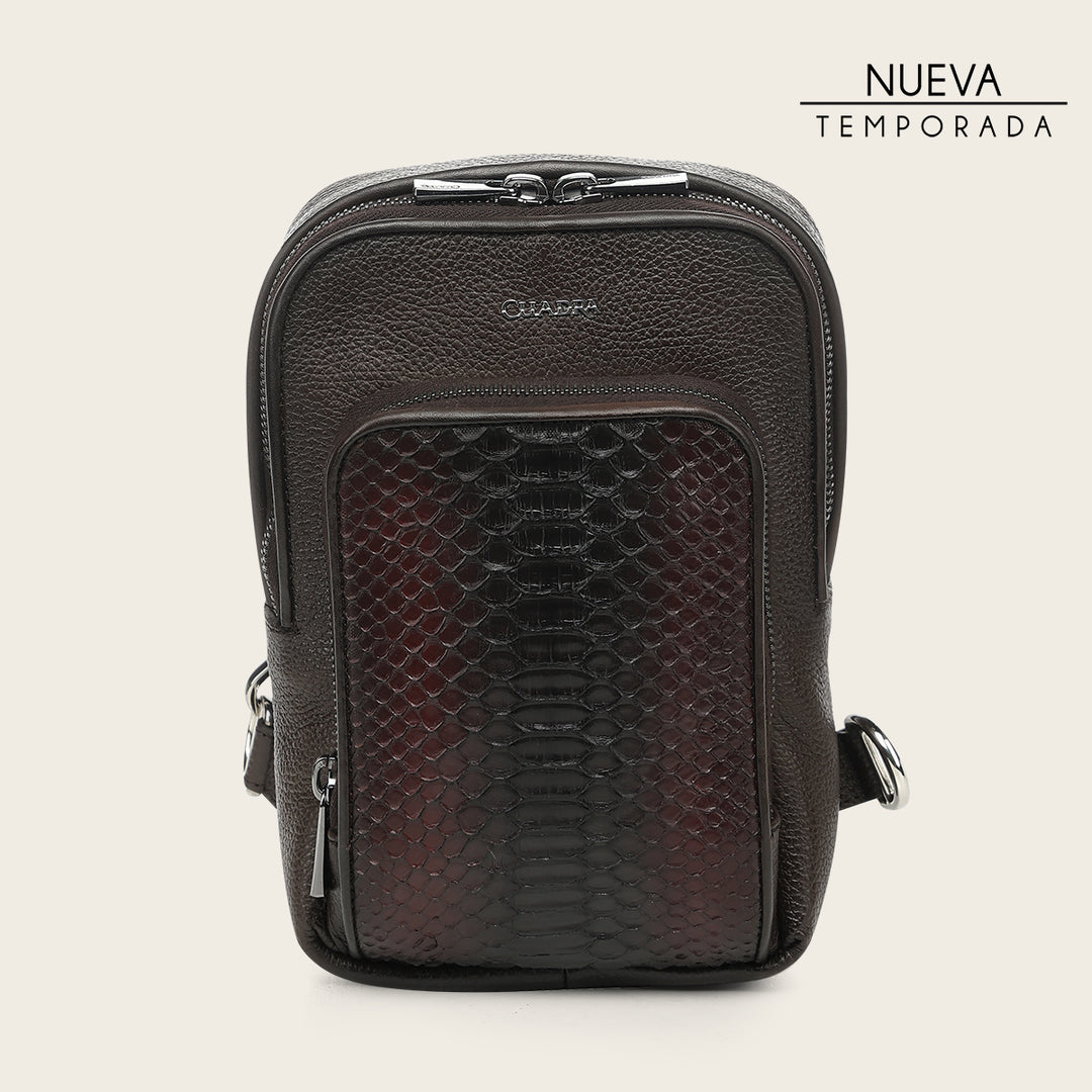 Crossbody en piel genuina de pitón para caballero