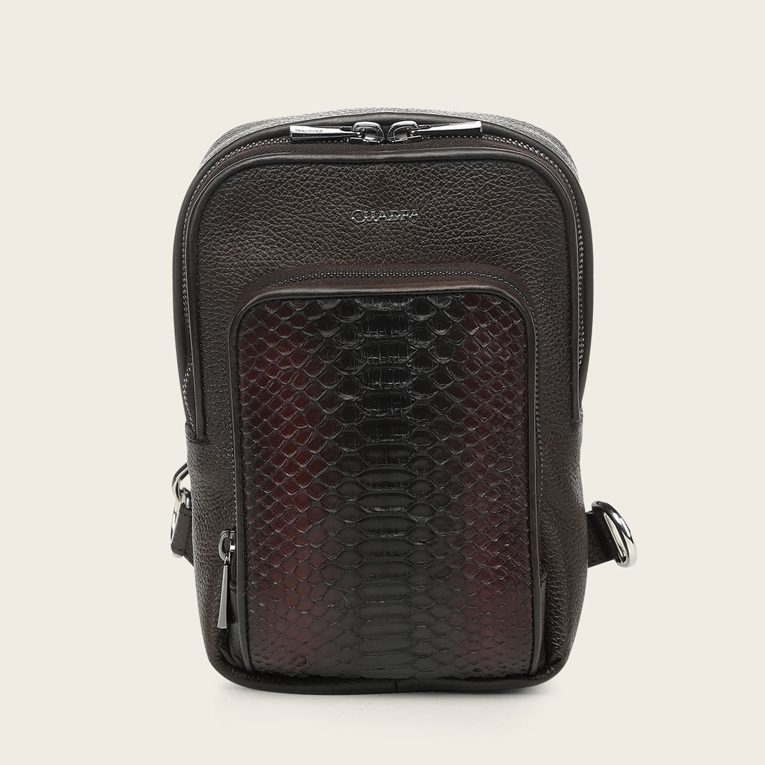Crossbody en piel genuina de pitón para caballero