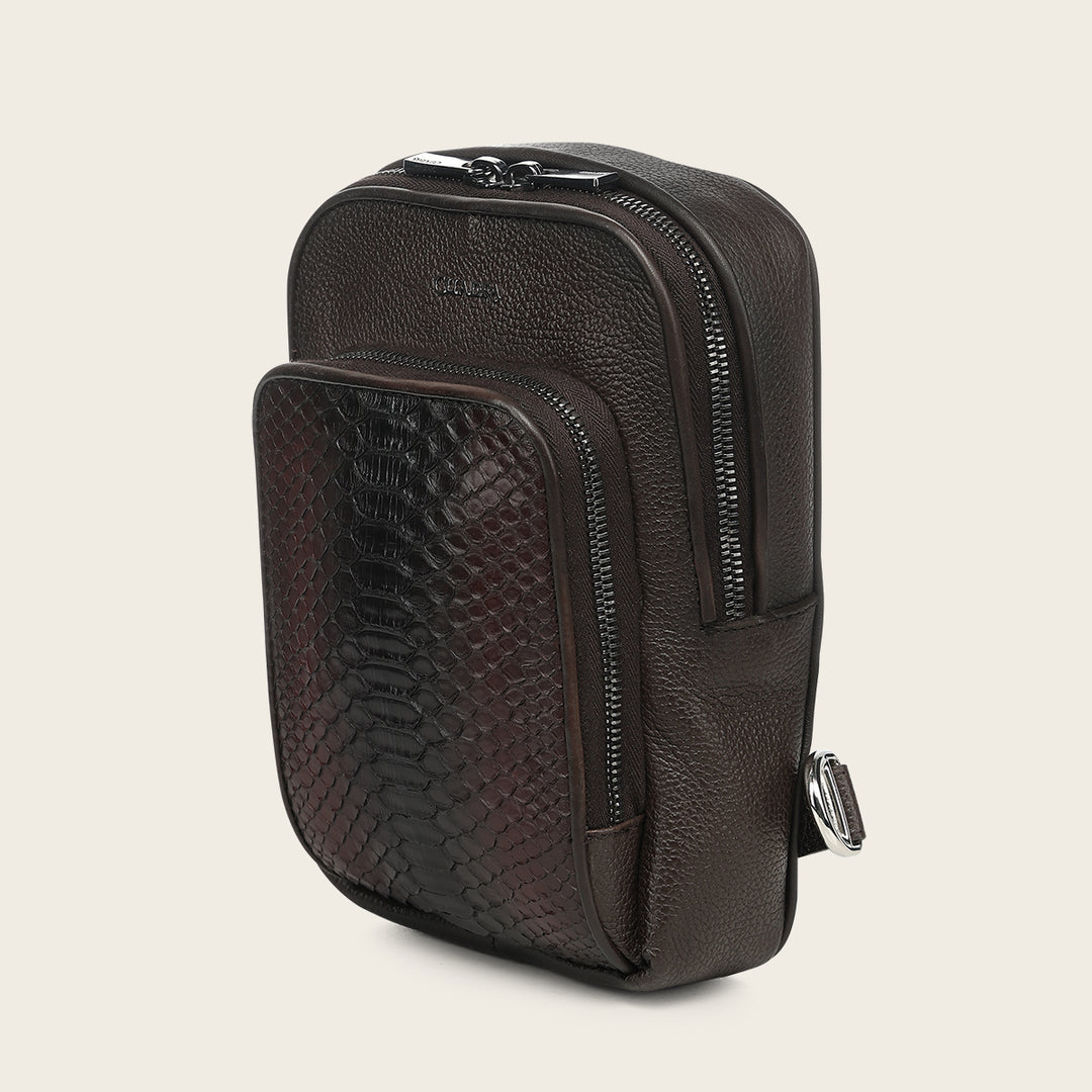 Crossbody en piel genuina de pitón para caballero