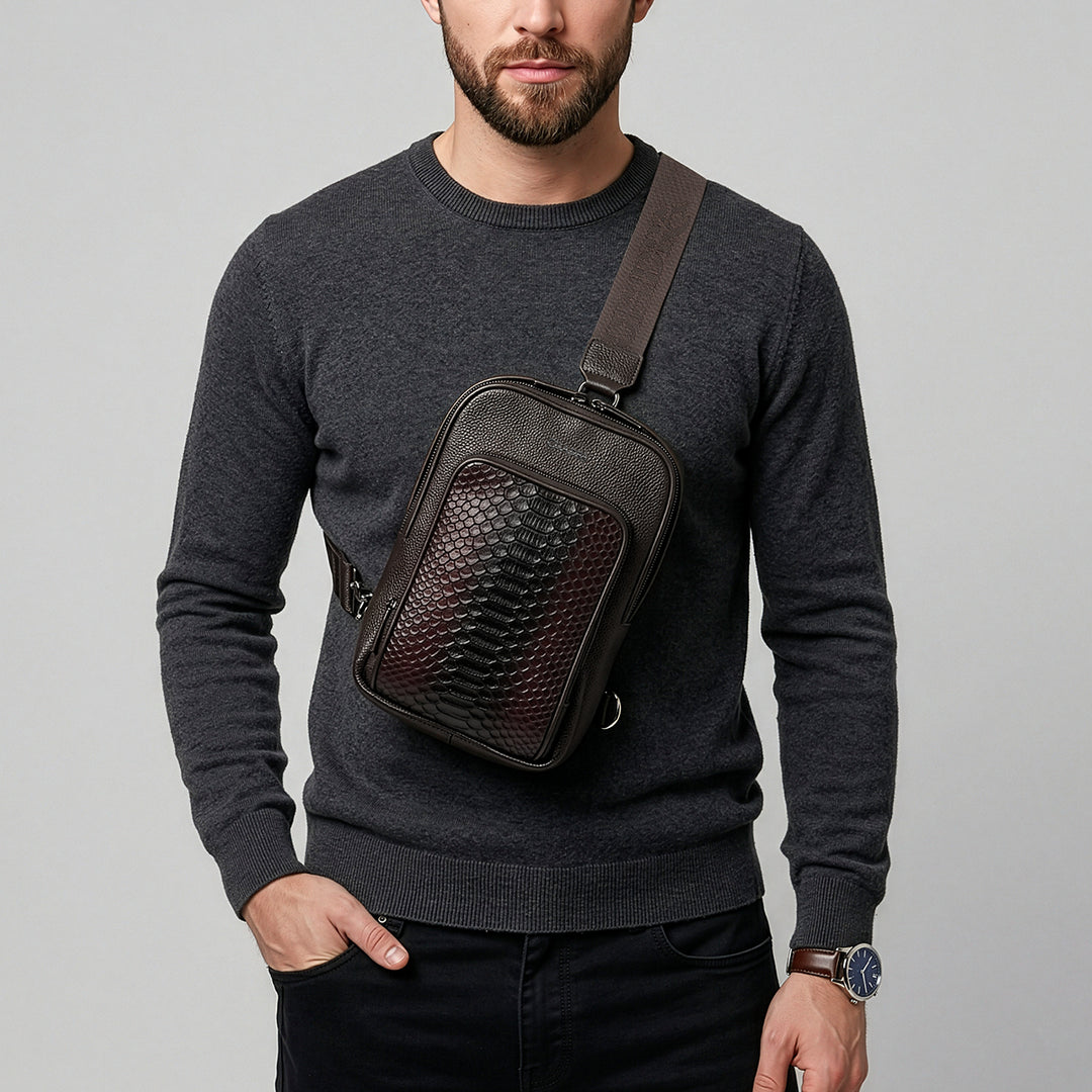 Crossbody en piel genuina de pitón para caballero