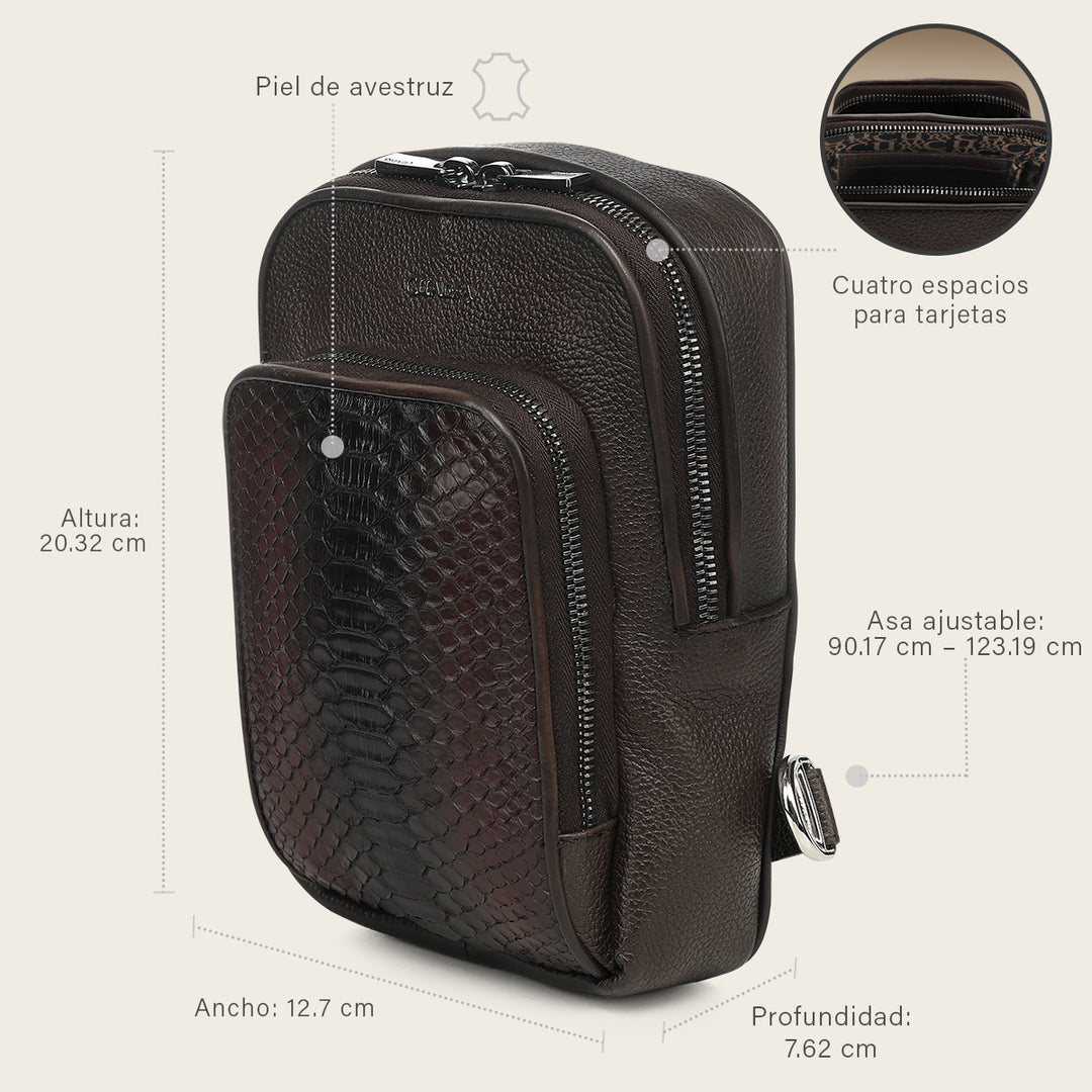 Crossbody en piel genuina de pitón para caballero