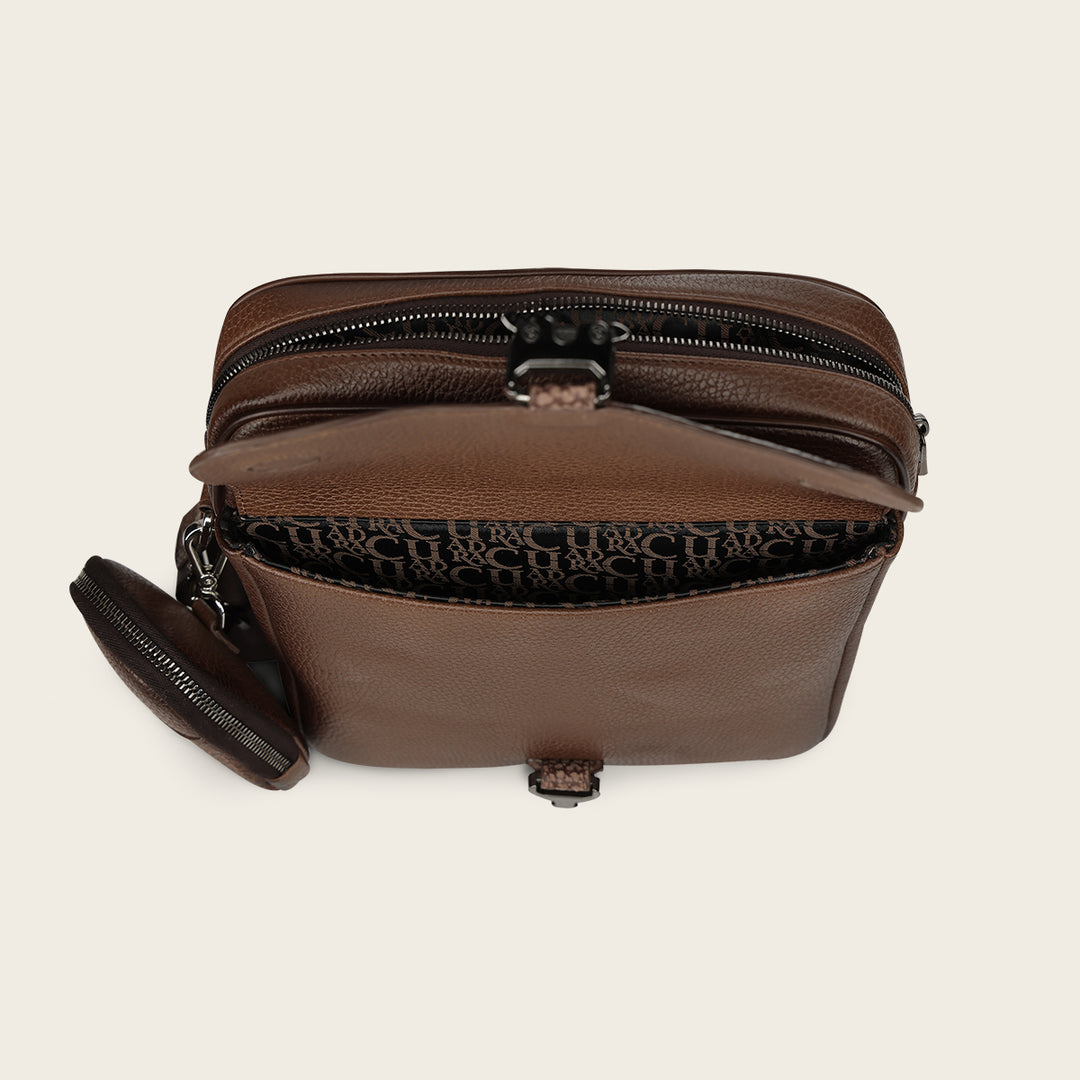 Bandolera en piel genuina de bisonte para caballero
