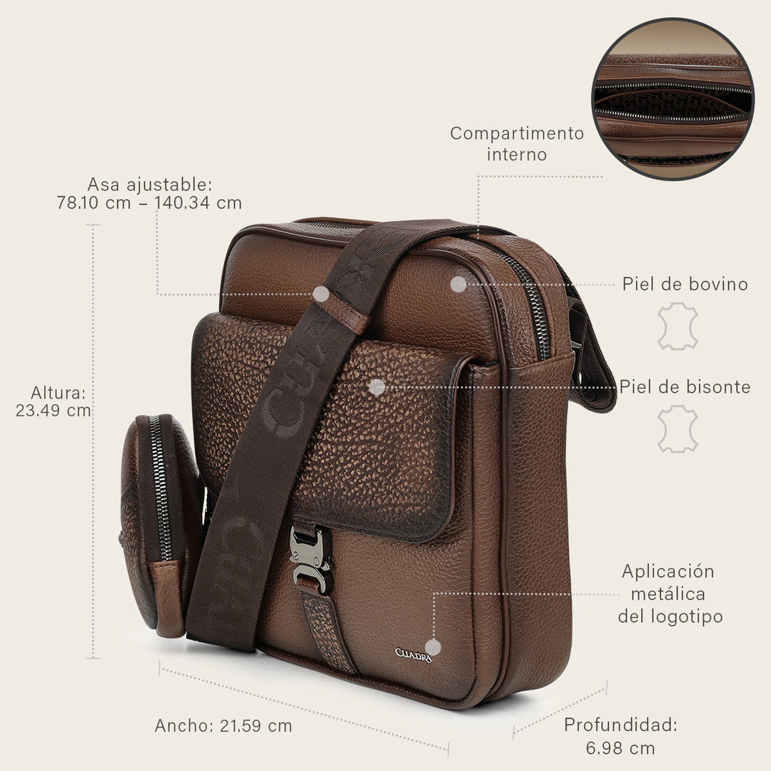Bandolera en piel genuina de bisonte para caballero