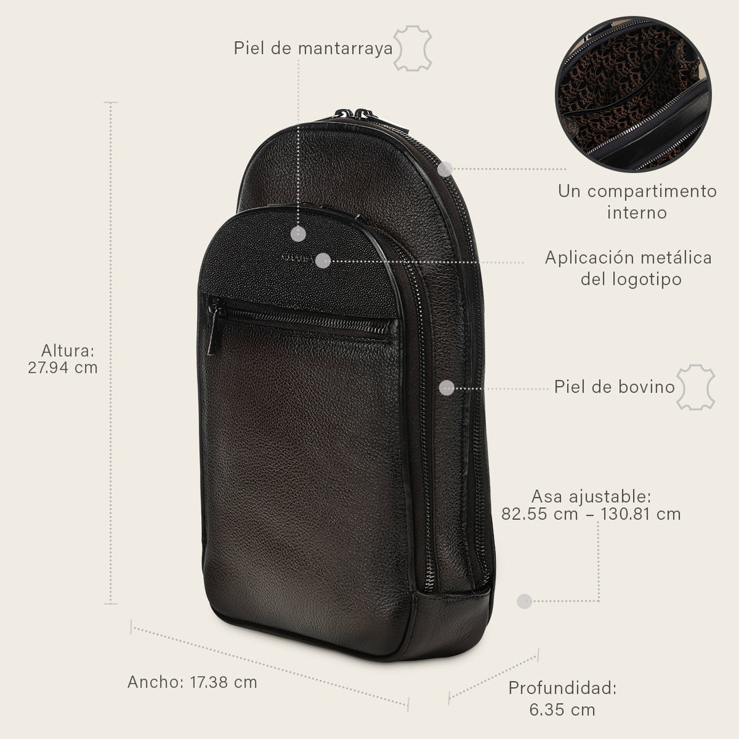 Bandolera en piel genuina de mantarraya para caballero