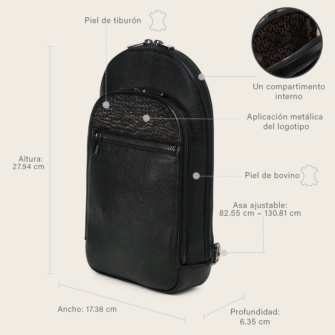 Crossbody en piel genuina de tiburón para caballero