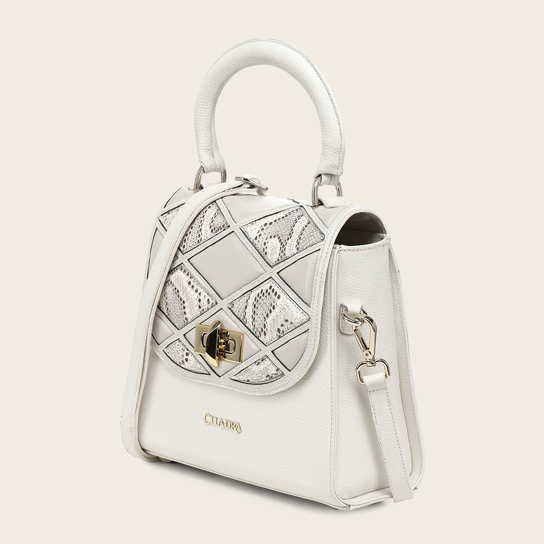 Bolso de mano en piel genuina de pitón para dama