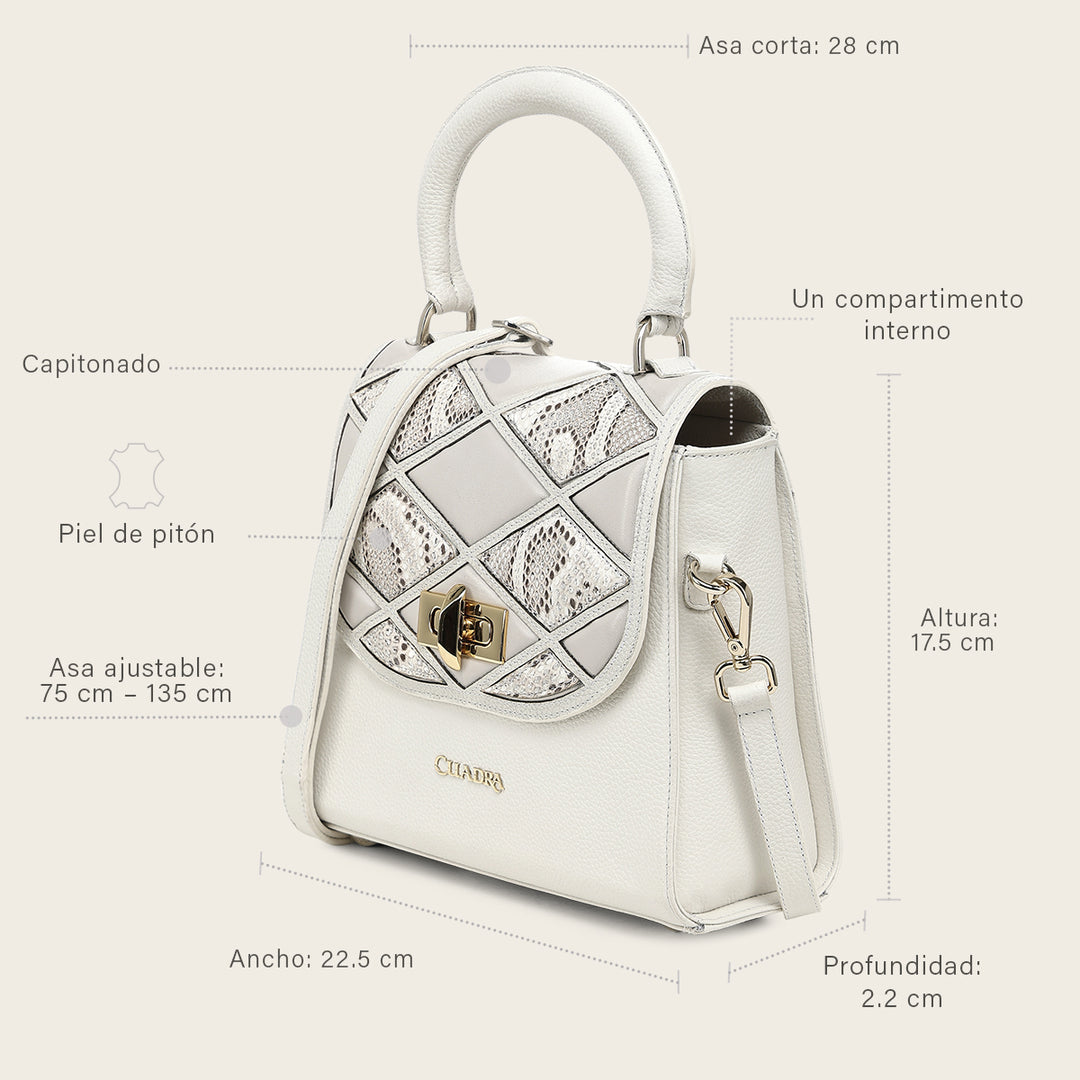 Bolso de mano en piel genuina de pitón para dama