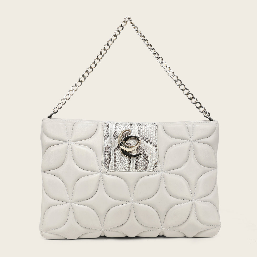 Bolso de hombro en piel genuina de pitón para dama