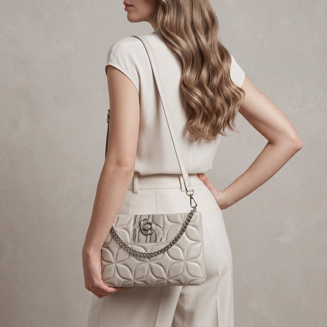 Bolso de hombro en piel genuina de pitón para dama
