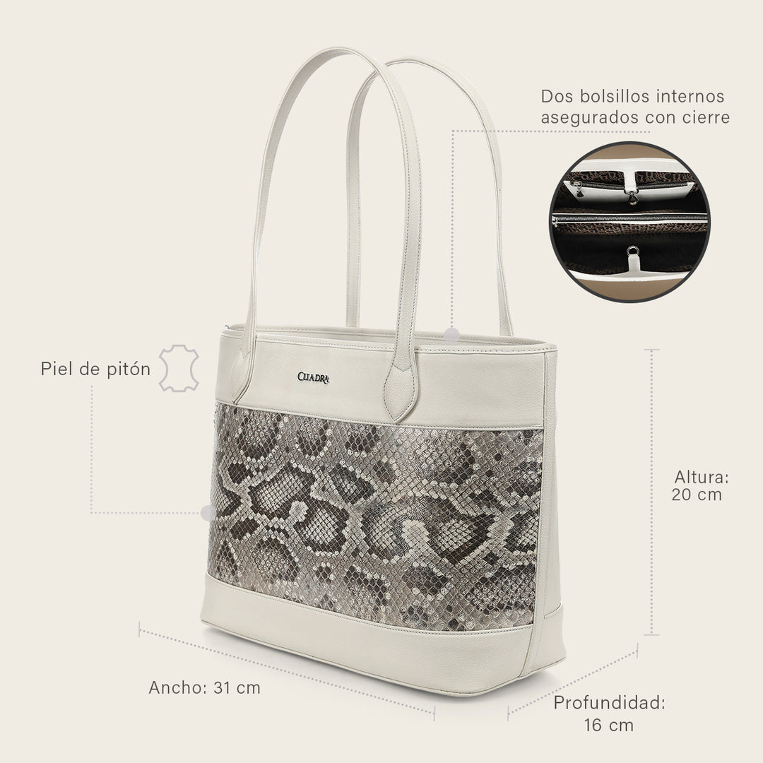 Bolso tote en piel genuina de pitón para dama