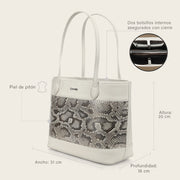 Bolso tote en piel genuina de pitón para dama