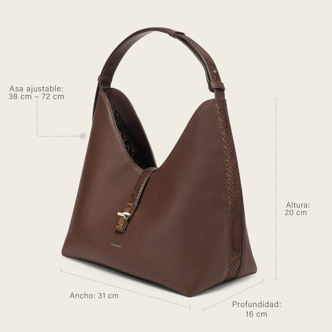 Bolso de hombro en piel genuina de pitón para dama