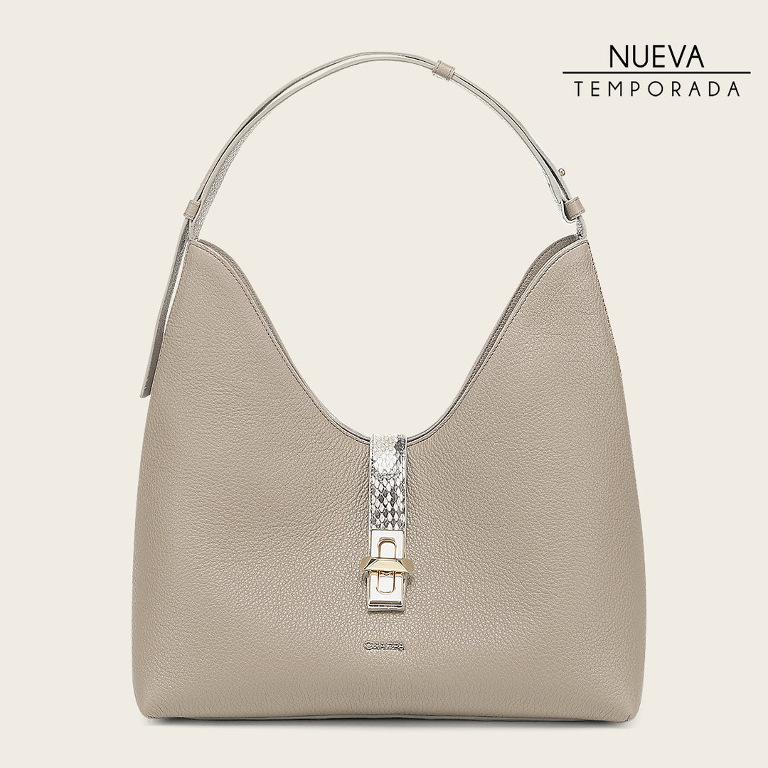 Bolso de hombro en piel genuina de pitón para dama