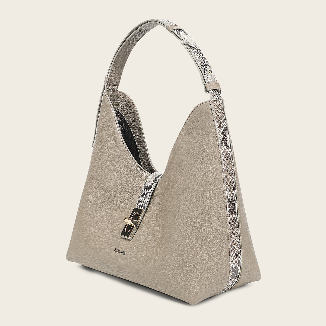 Bolso de hombro en piel genuina de pitón para dama