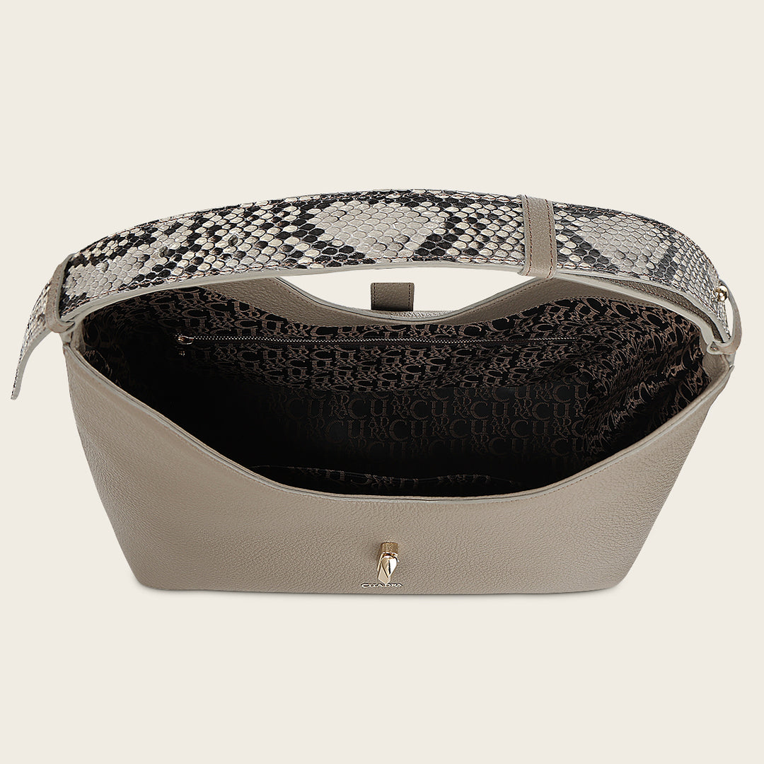 Bolso de hombro en piel genuina de pitón para dama