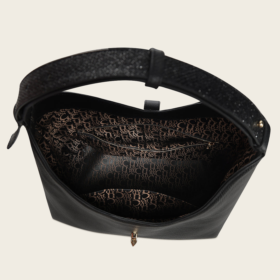 Bolso de hombro en piel genuina de pitón para dama