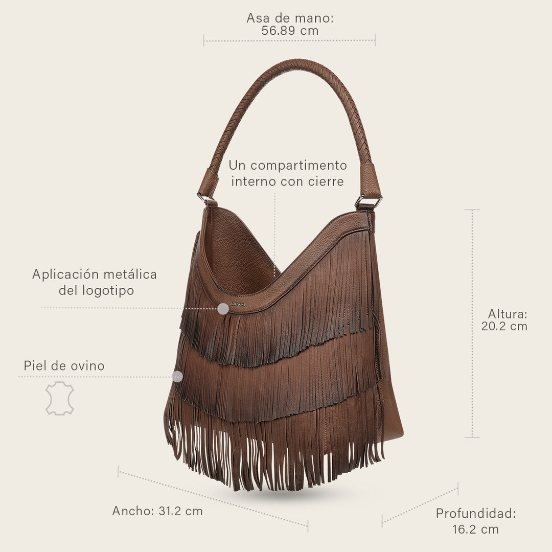 Bolso de hombro para dama en piel genuina de bovino.