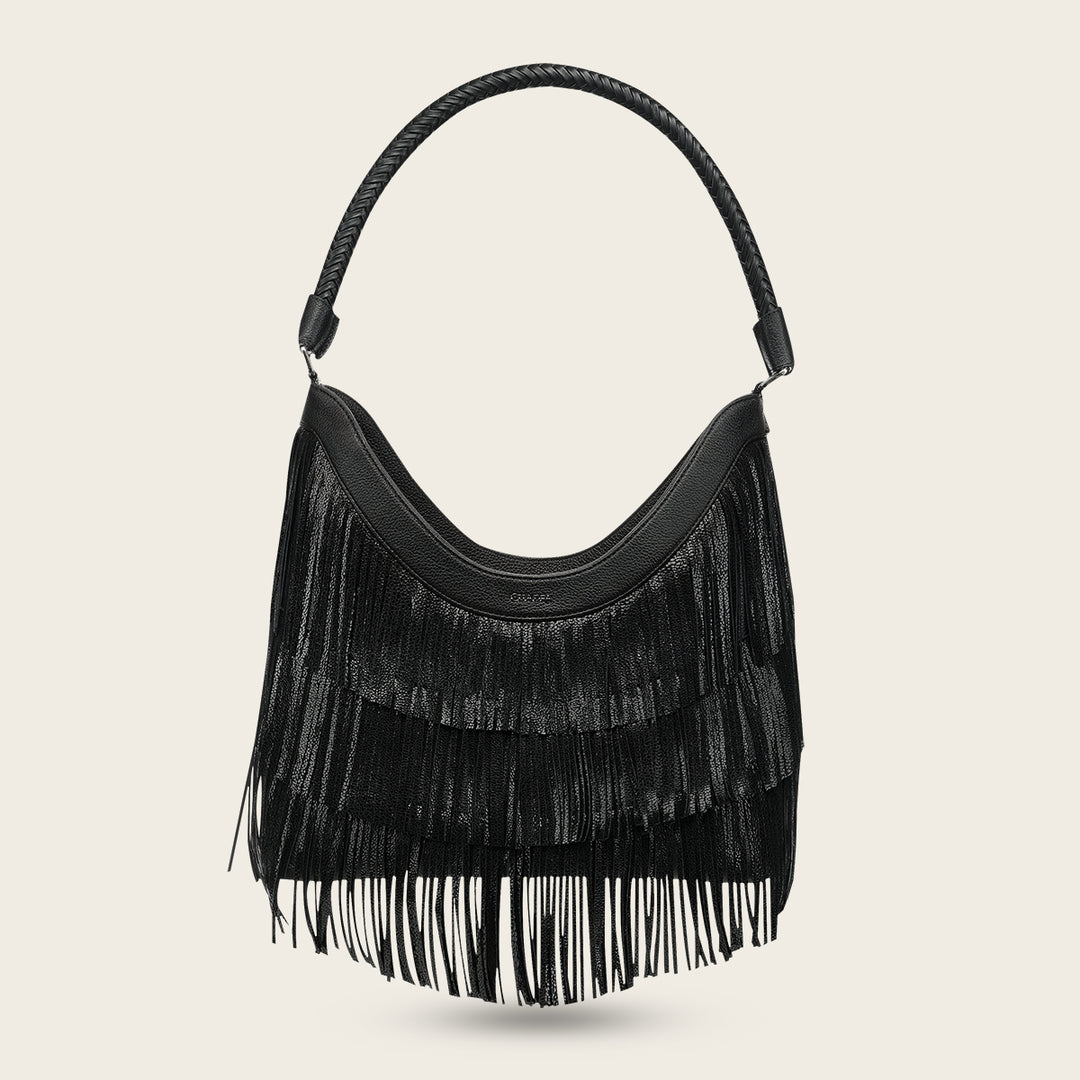 Bolso de hombro para dama en piel genuina de bovino.