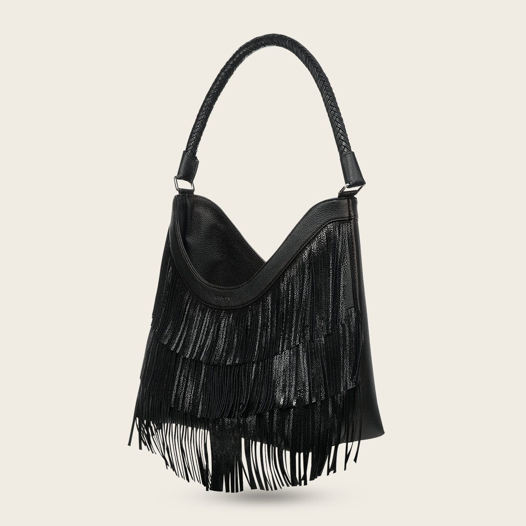 Bolso de hombro para dama en piel genuina de bovino.