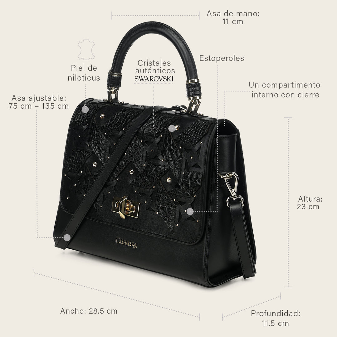 Bolso satchel en piel genuina de niloticus para dama