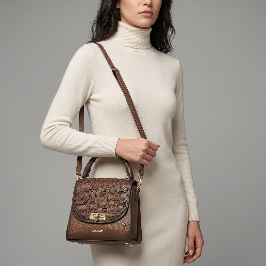 Bolso satchel en piel genuina de bovino para dama