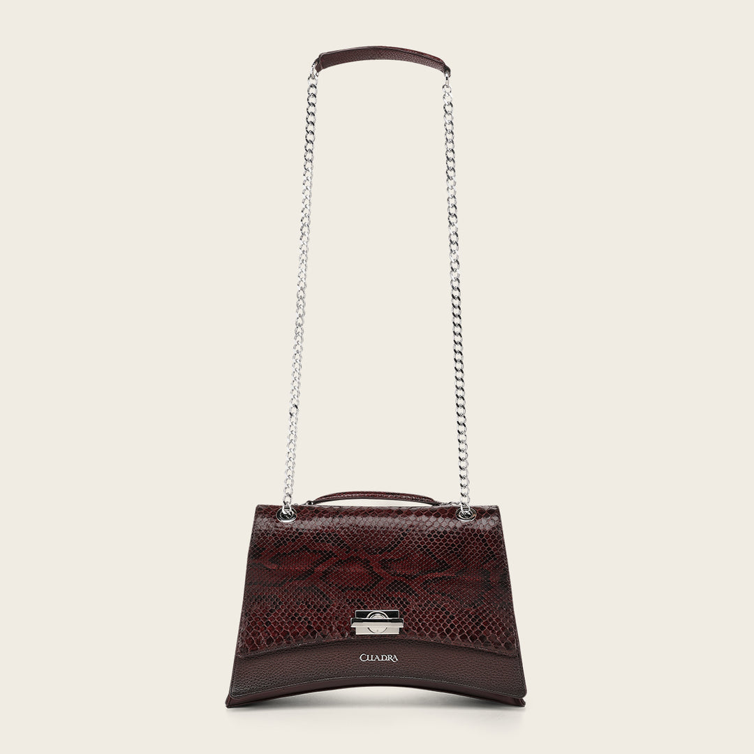 Bolso de hombro en piel genuina de pitón para dama