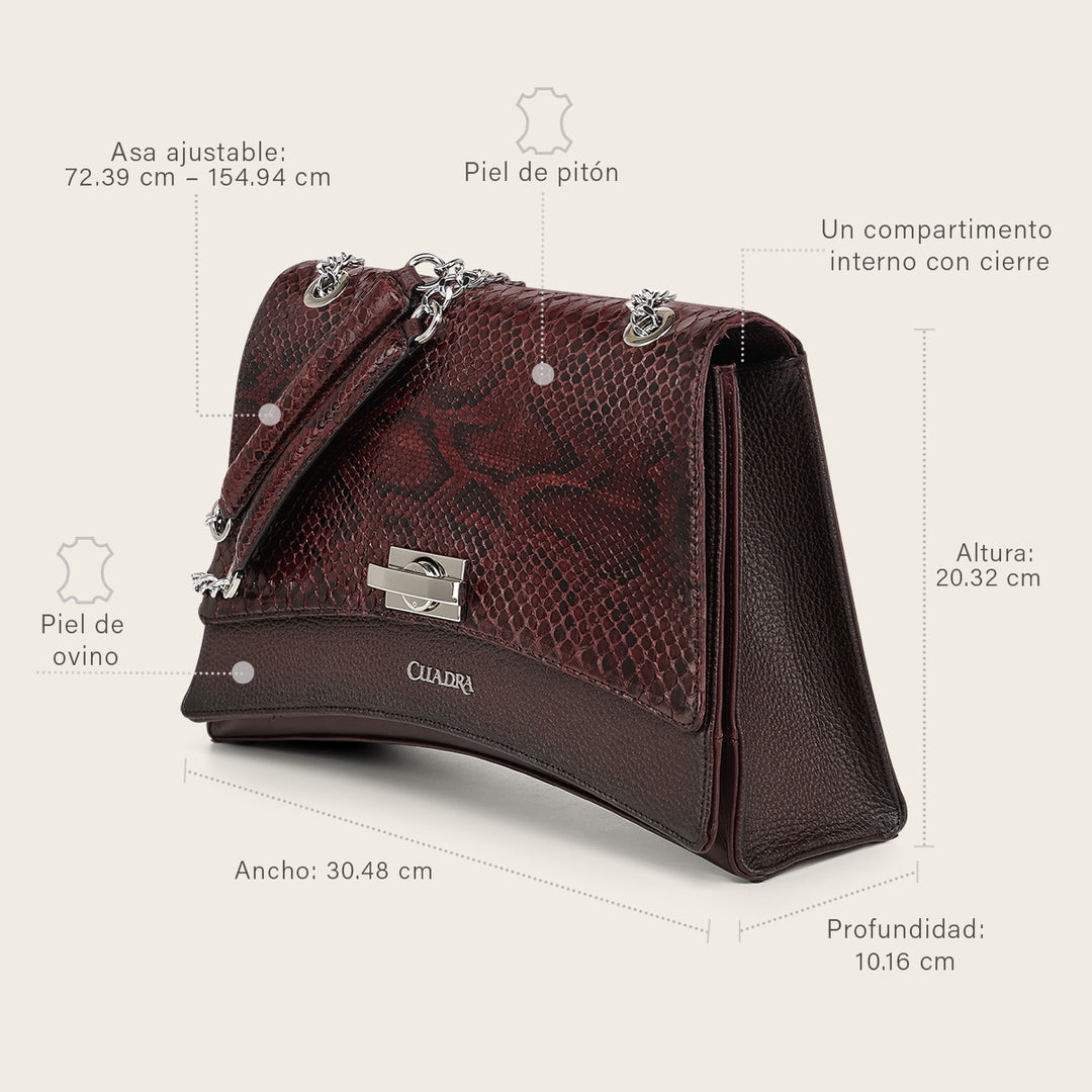 Bolso de hombro en piel genuina de pitón para dama