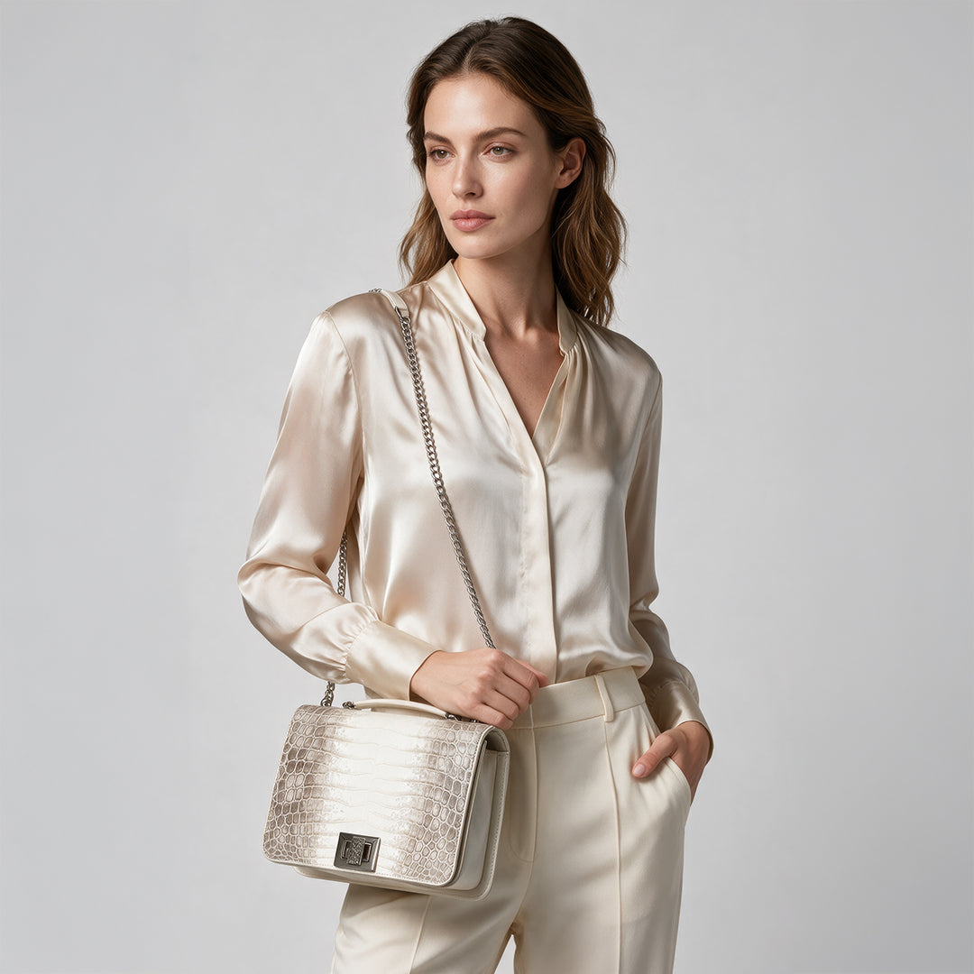 Crossbody full exotic en piel genuina de niloticus para dama