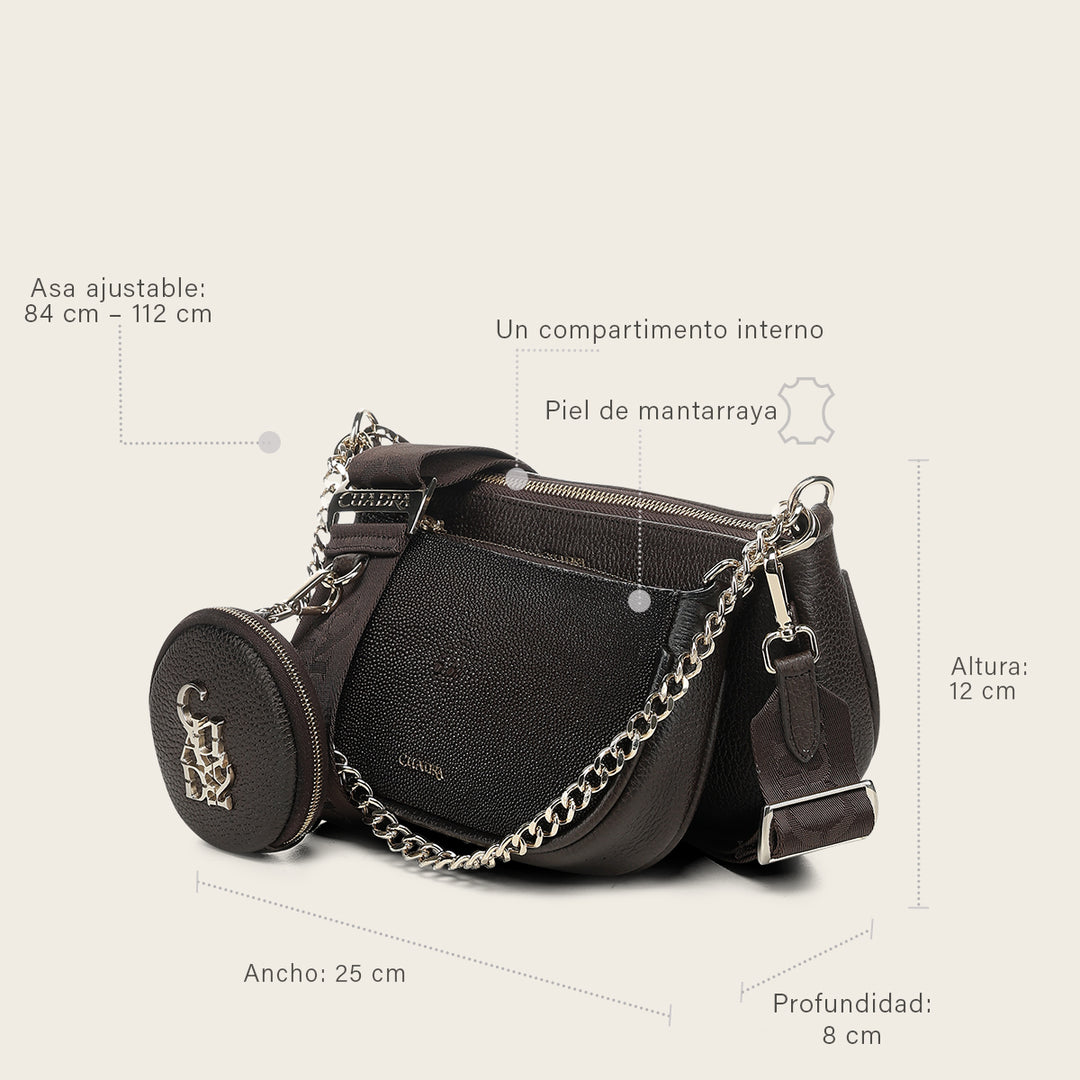 Crossbody en piel genuina de mantarraya para dama