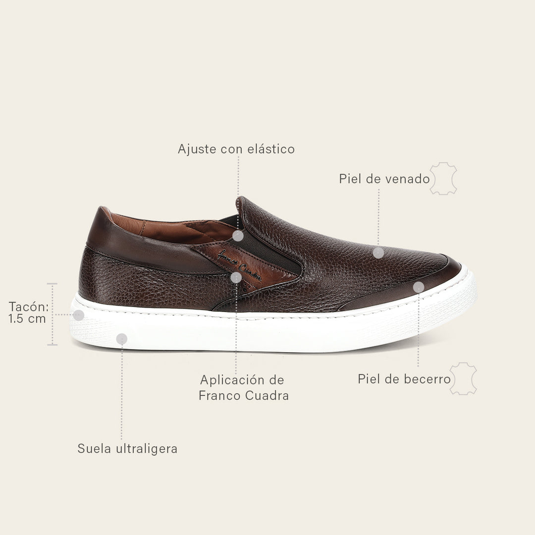 Tenis en piel genuina de venado para caballero