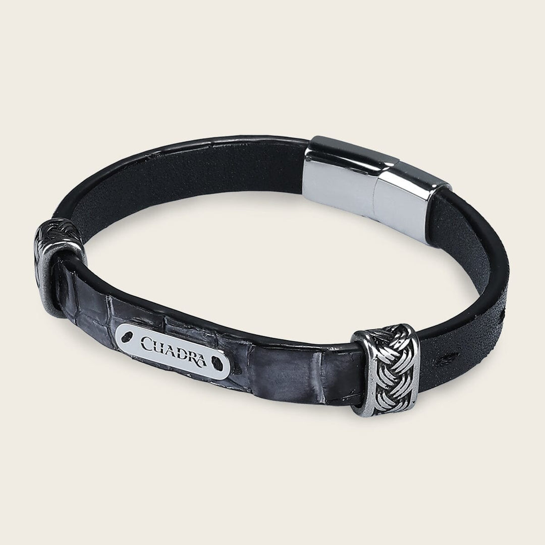 Pulsera para caballero en piel genuina de cocodrilo Joyería 