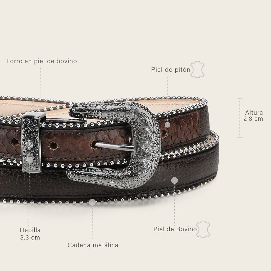 Cinturón en piel genuina de pitón para dama