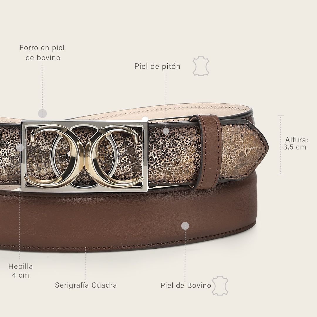 Cinturón en piel genuina de pitón para dama
