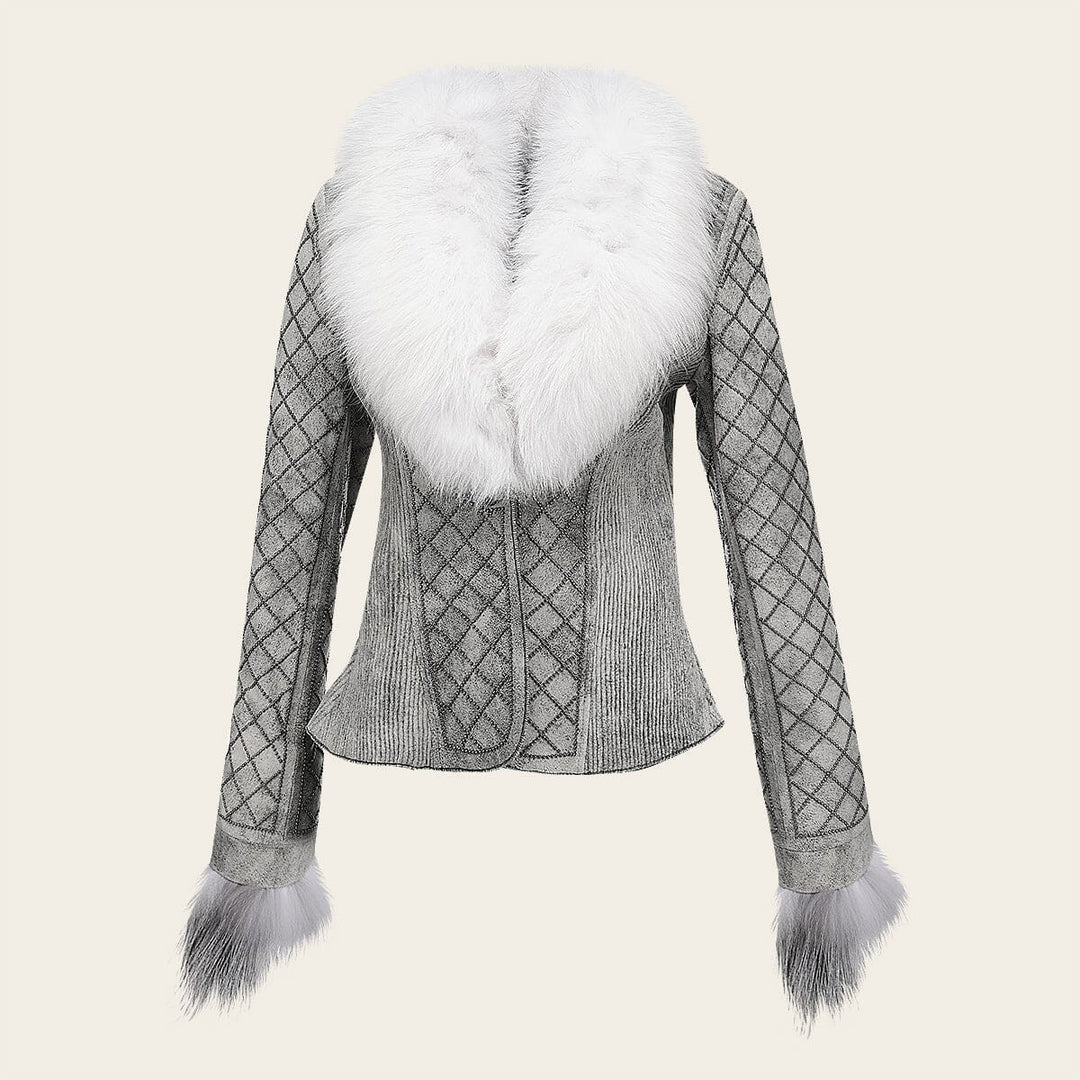 Chamarra en piel genuina de ovino con pelo de zorro para dama Chamarras 