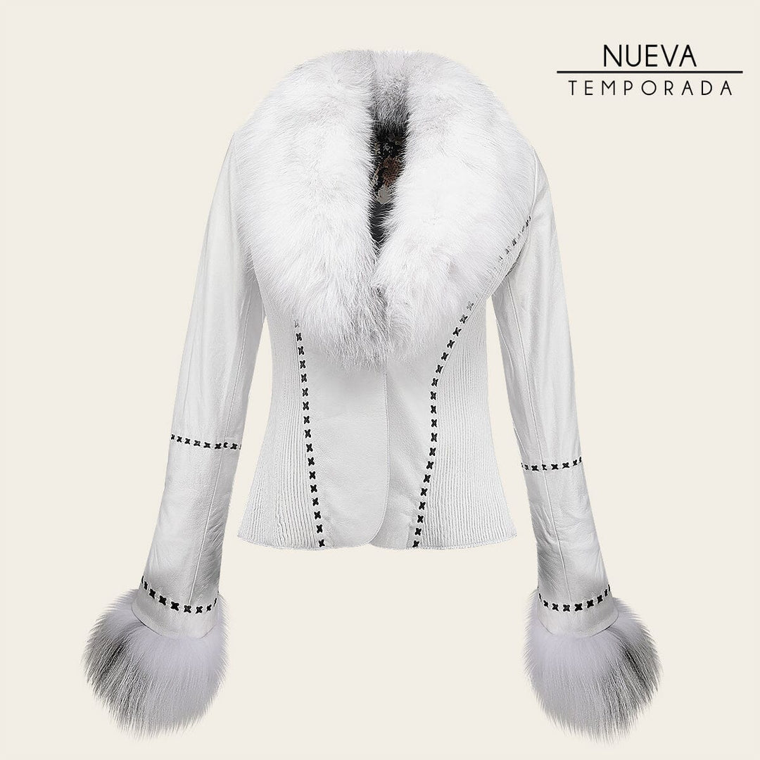 Chamarra en piel genuina de ovino con pelo de zorro para dama Chamarras 
